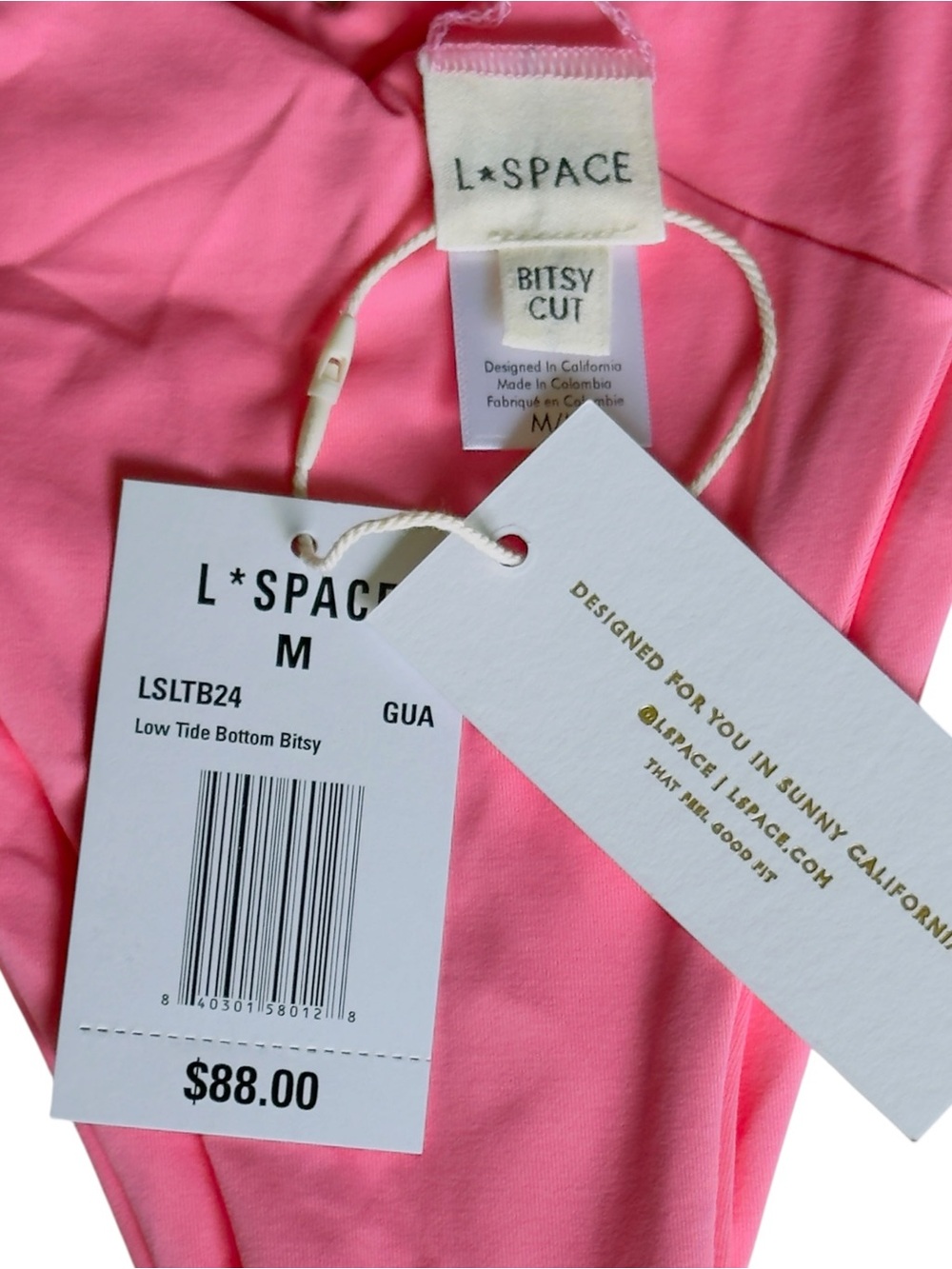 L*Space Low Tide Bitsy Bikini Bottom Guava Pink Ribbed Swimwear NWT Size XS - Picture 6 of 8